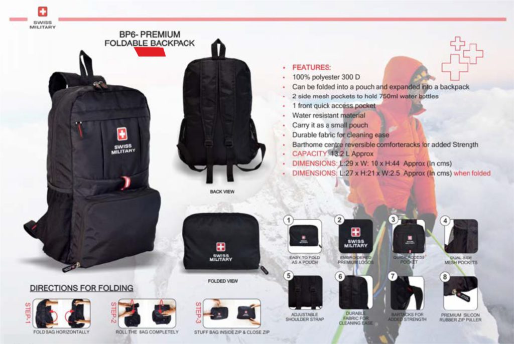 swiss military premium foldable backpack